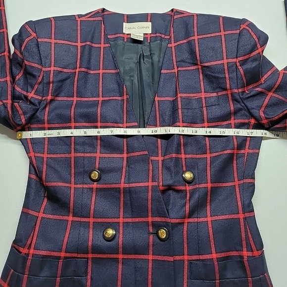 VTG Casual Corner Windowpane Plaid Blazer Womens Size 6 Gold Buttons & Pockets - Picture 15 of 16